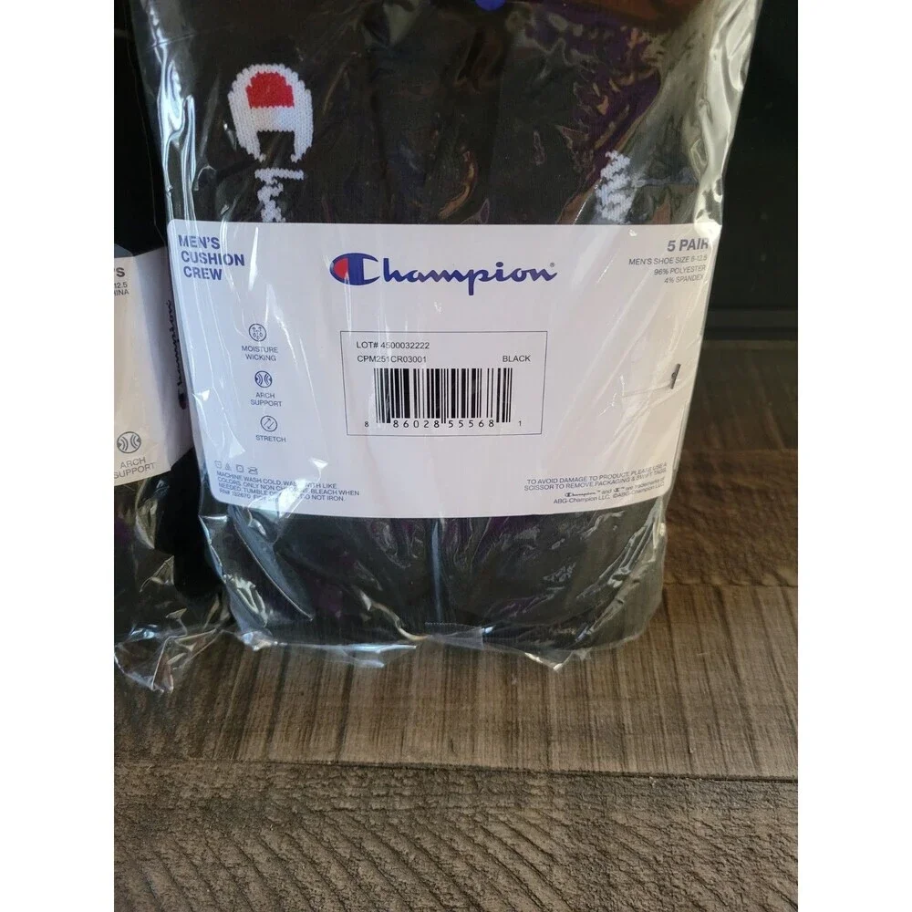 Champion Men's 10 Pairs Cushion Crew Black Socks